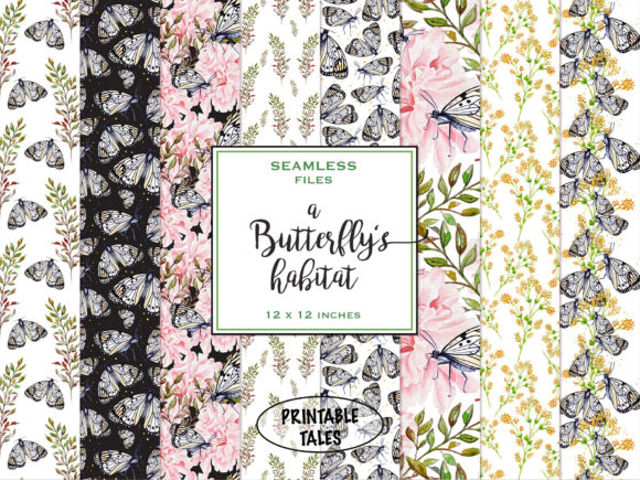Butterflies Flowers Seamless Patterns