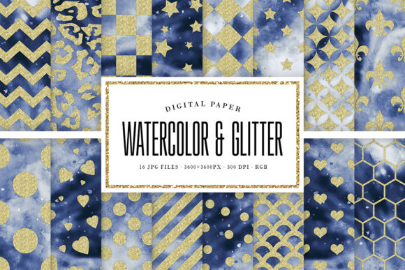 Gold Patterns Indigo Digital Paper