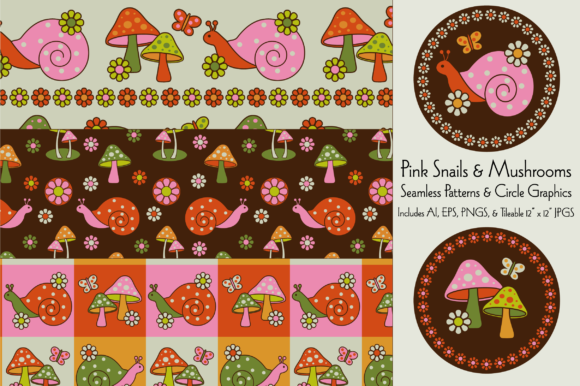 Pink Snail Mushroom Patterns: A Retro Design Collection for Creative Projects