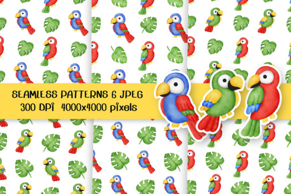 Tropical Parrots Seamless Patterns for Creative Projects