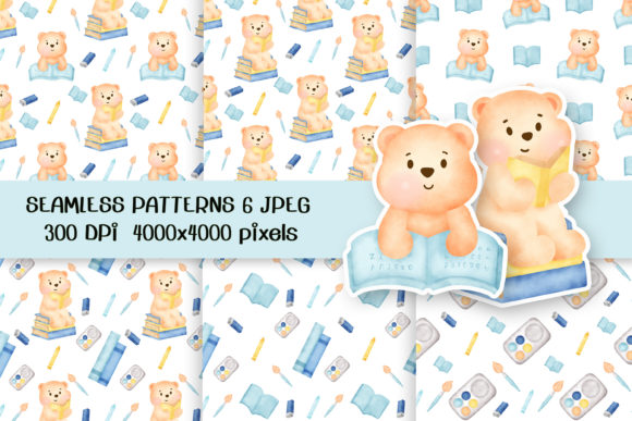 WatercolorTeddy Bear Seamless Patterns for Creative Projects